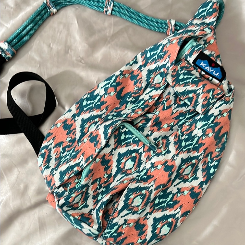Kavu Teal and Coral Patterned Crossbody Bag